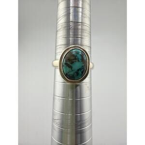 Oval Turquoise Sterling Silver Ring Artisan Jewelry 8.5
